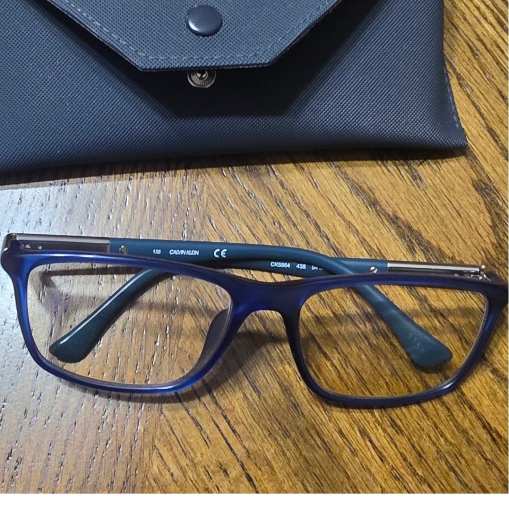 Calvin Klein CK5864 438 Blue Rectangular Eyeglass Frames 54-17-135 with Case